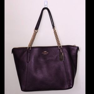 Coach Large Leather Ava Tote in Metallic Purple